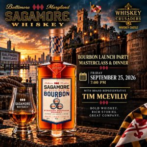 Sagamore Bourbon Launch Masterclass & Dinner Friday 9-25-2026
